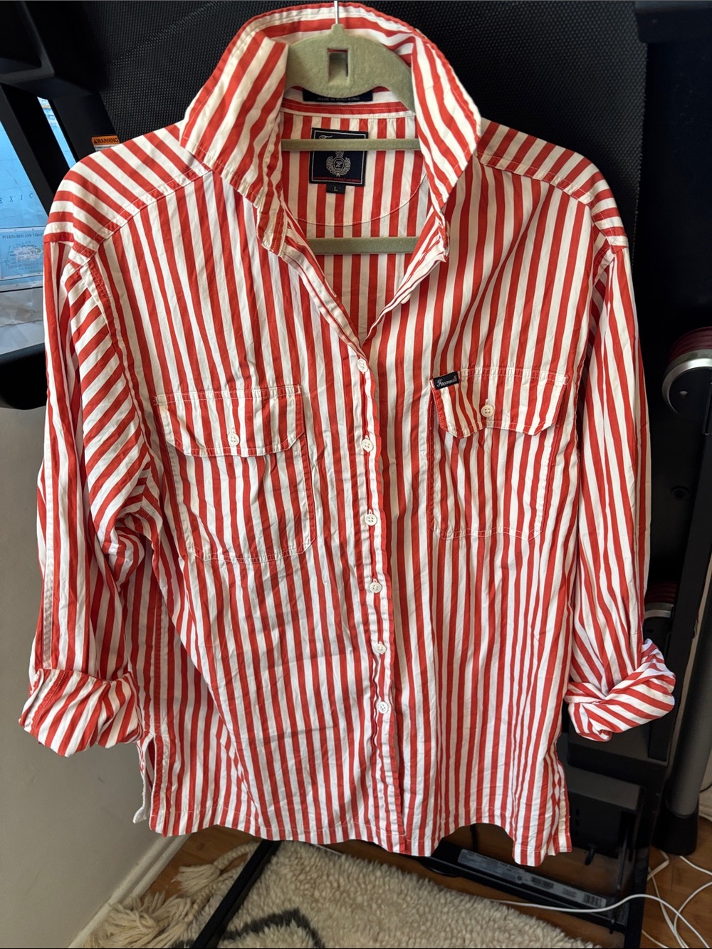 Vintage Faconnable Red and White Striped Button-Down Shirt
